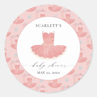 Pink Little Ballerina Tutu Baby Girl Baby Shower Classic Round Sticker