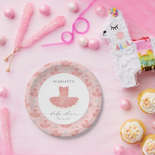 Pink Little Ballerina Tutu Baby Girl Baby Shower  Paper Plates (Party)
