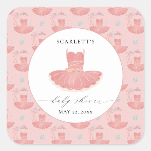 Pink Little Ballerina Tutu Baby Girl Baby Shower  Square Sticker