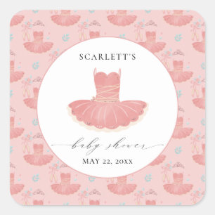 Pink Little Ballerina Tutu Baby Girl Baby Shower Square Sticker