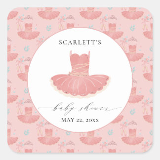 Pink Little Ballerina Tutu Baby Girl Baby Shower Square Sticker