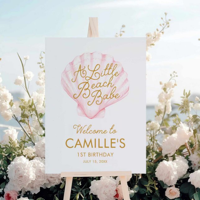 Pink Little Beach Babe Birthday Party Welcome Sign (Little Beach Babe Birthday Welcome Sign)