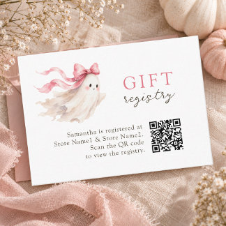 Pink Little Boo Baby Girl Shower Qr Gift Registry Enclosure Card