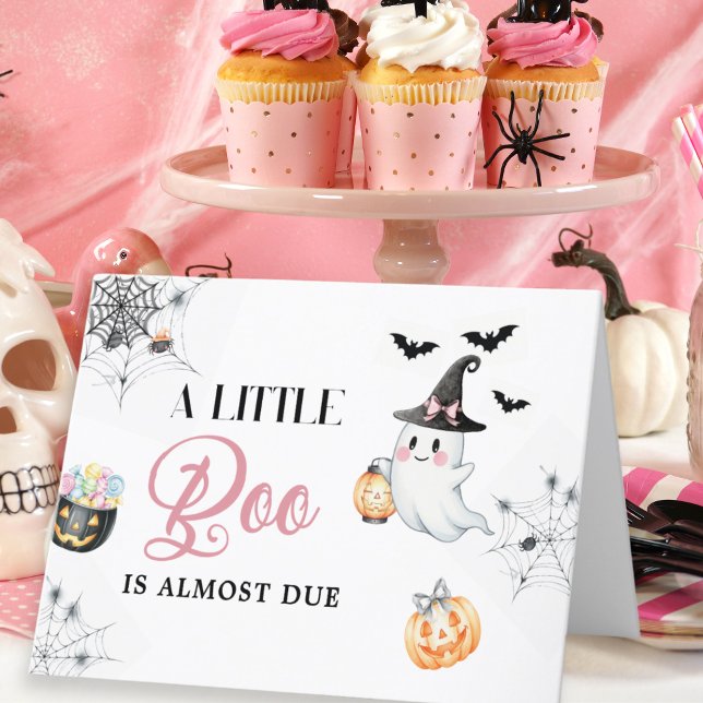 Pink Little Boo Baby Shower Cute Ghost Pumpkins Thank You Card (Creator Uploaded)
