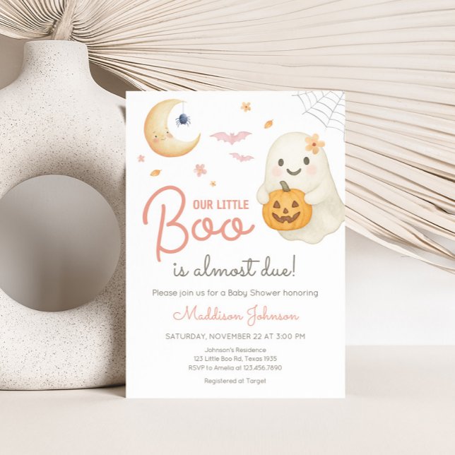 Pink Little Boo Baby Shower Invitation (Pink Little Boo Halloween Baby Shower Invitation)