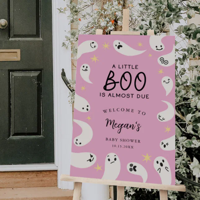Pink Little Boo Baby Shower Welcome Sign | Zazzle