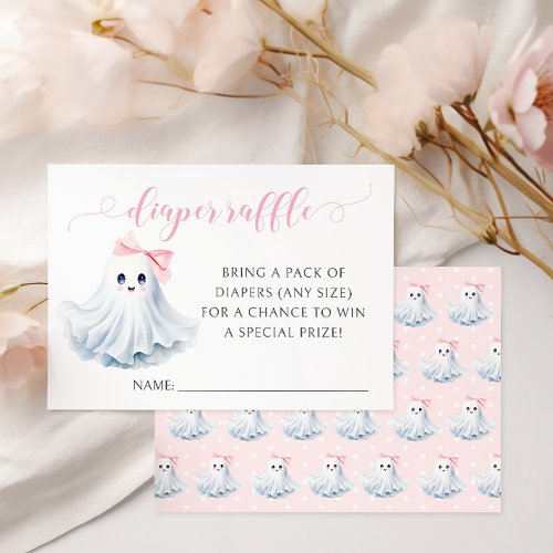 Pink Little Boo Bow Baby Shower Diaper Raffle Card