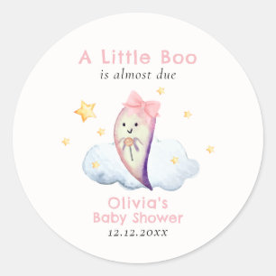 Pink Little Boo Bow Ghost Halloween Baby Shower Classic Round Sticker
