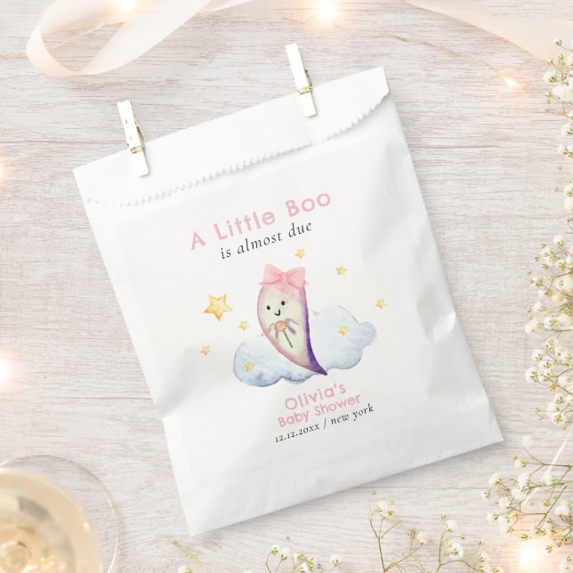 Pink Little Boo Bow Ghost Halloween Baby Shower  Favor Bag (Clipped)