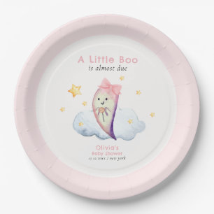 Pink Little Boo Bow Ghost Halloween Baby Shower Paper Plates