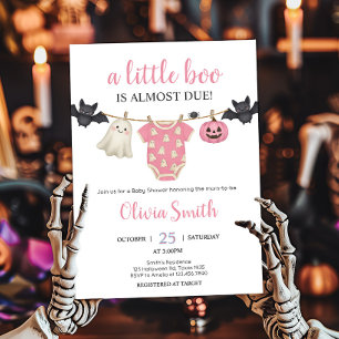 Pink Little Boo Clothesline Baby Shower Invitation