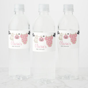 Pink Little Boo Clothesline Baby Shower Water Bottle Label