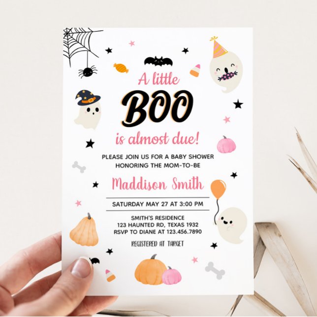 Pink Little Boo Ghost Baby Shower Invitation (Cute A Little Boo Ghost Baby Shower Invitation)