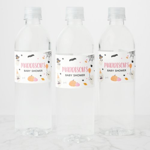 Pink Little Boo Ghost Baby Shower Water Bottle Label