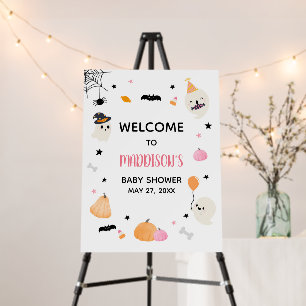 Pink Little Boo Ghost Baby Shower Welcome Sign