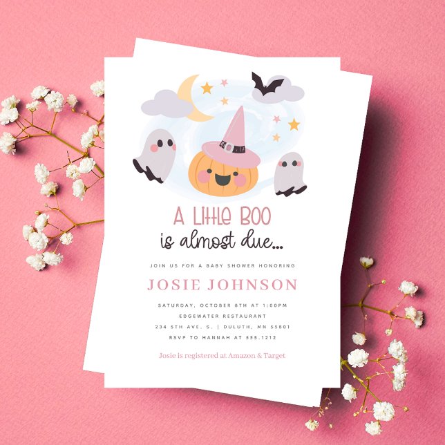 Pink Little Boo Halloween Baby Shower Invitation (Pink Little Boo Halloween Baby Shower Invitation)