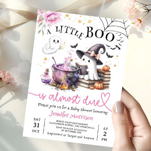 Pink Little Boo Halloween Baby Shower Invitation