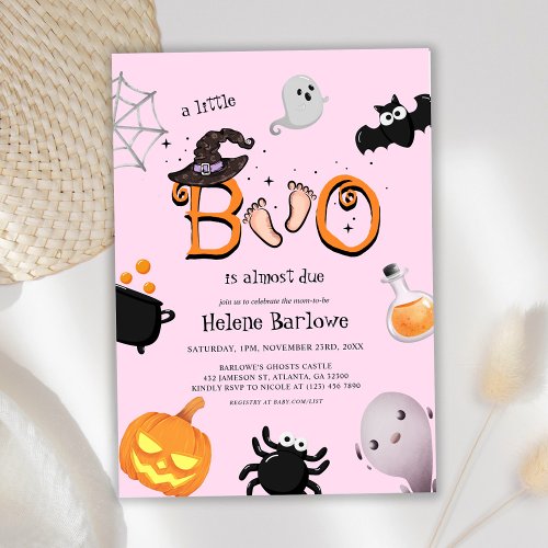 Pink Little Boo Halloween Baby Shower  Invitation