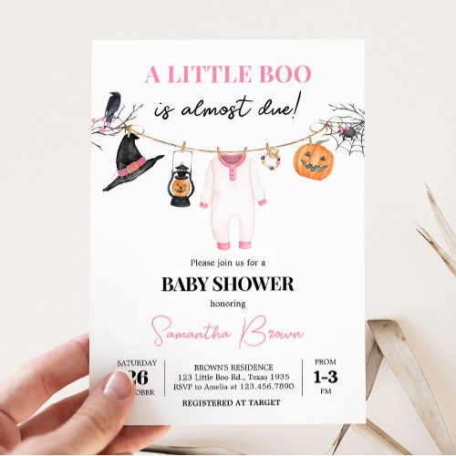 Pink Little Boo Halloween Baby Shower Invitation