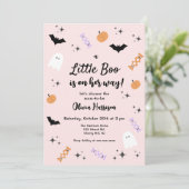 Pink Little Boo Halloween Baby Shower Invitation (Standing Front)