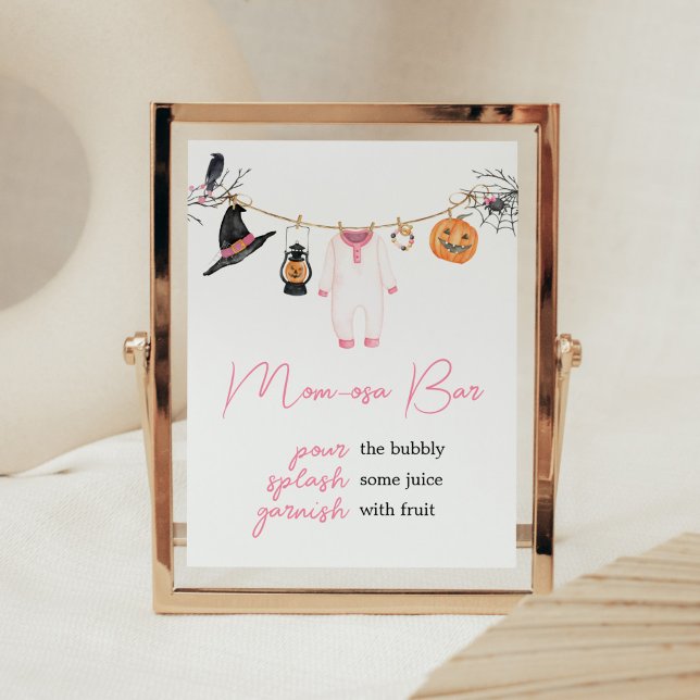 Pink Little Boo Halloween Baby Shower Mom Osa Bar Poster (Halloween Baby Clothes Baby Shower Mom Osa Bar Sign)