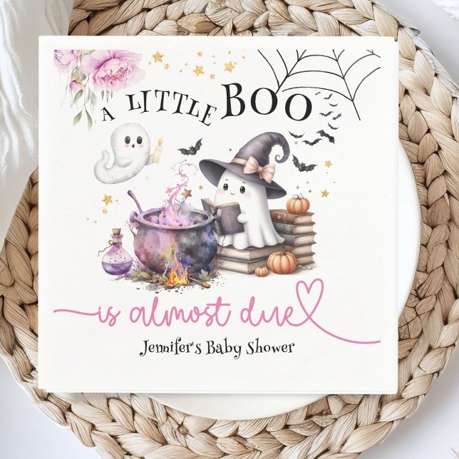 Pink Little Boo Halloween Baby Shower Paper Napkin (Creator Uploaded)