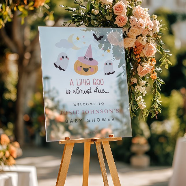 Pink Little Boo Halloween Baby Shower Welcome Acrylic Sign (Pink Little Boo Halloween Baby Shower Welcome Acrylic Sign)