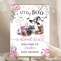 Pink Little Boo Halloween Baby Shower Welcome Sign