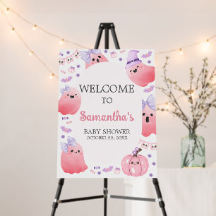 Pink Little Boo Halloween Baby Shower Welcome Sign