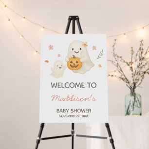 Pink Little Boo Halloween Baby Shower Welcome Sign