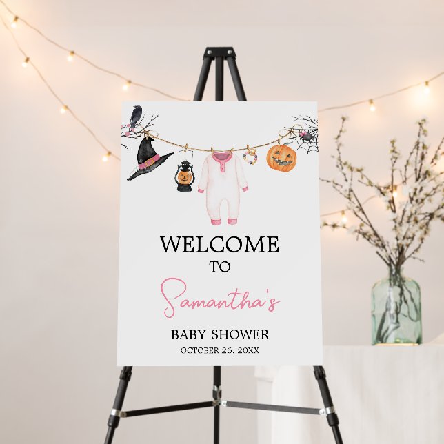 Pink Little Boo Halloween Baby Shower Welcome Sign (In Situ (Stand))