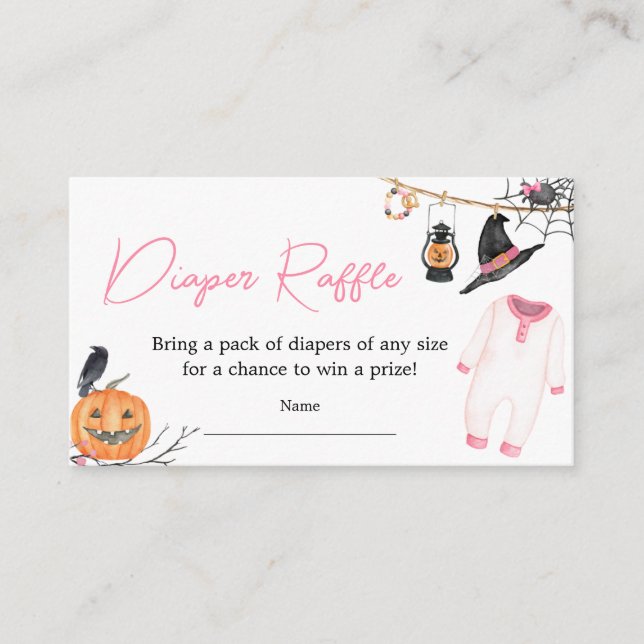 Pink Little Boo Halloween Diaper Raffle Enclosure Card (Front)