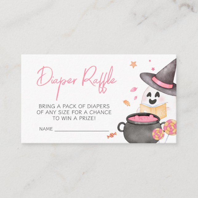 Pink Little Boo Halloween Diaper Raffle Enclosure Card (Front)