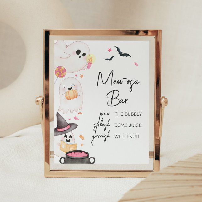 Pink Little Boo Halloween Mom Osa Bar Poster (Pink Little Boo Baby Shower Mom Osa Bar Sign)