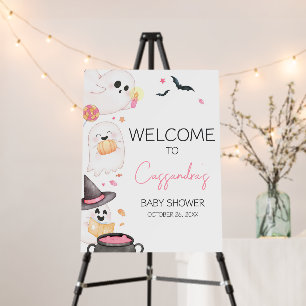 Pink Little Boo Halloween Welcome Sign