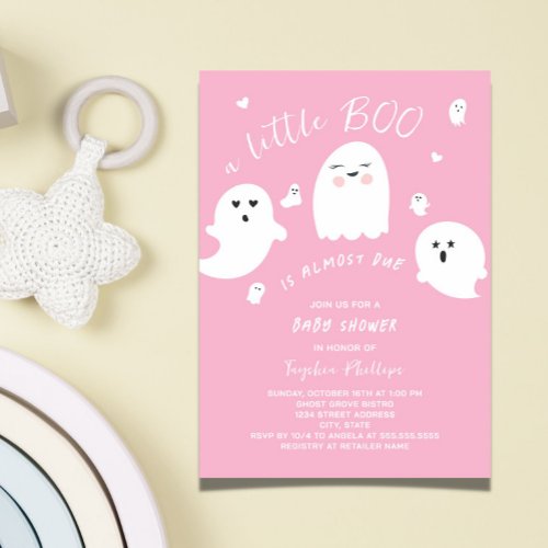 Pink Little Boo is Due Halloween Baby Shower Invitation