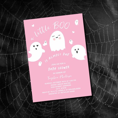 Pink Little Boo is Due Halloween Baby Shower Invitation