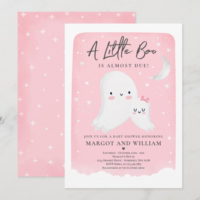 Pink Little Boo Shower Halloween Ghost Baby Shower Invitation (Front/Back)