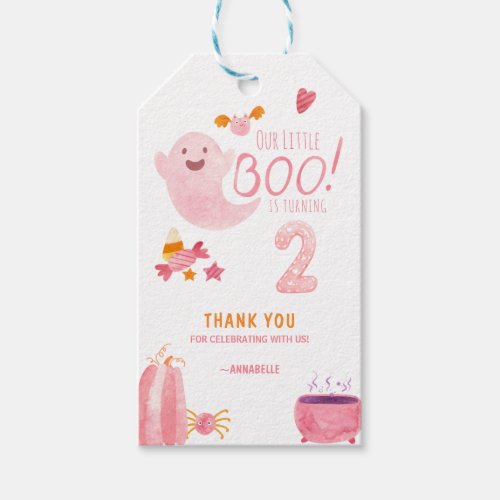 Pink Little Boo Turning Two Halloween 2nd Birthday Gift Tags
