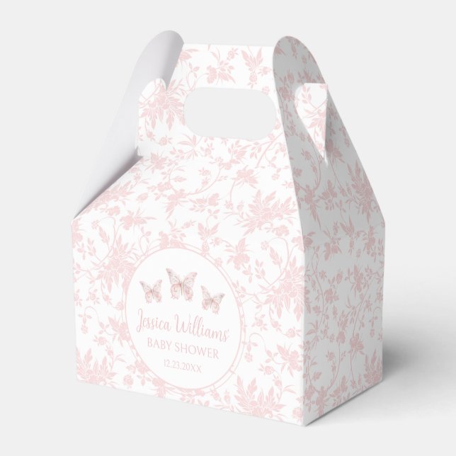 Pink little butterfly baby shower candy favor box (Front Side)