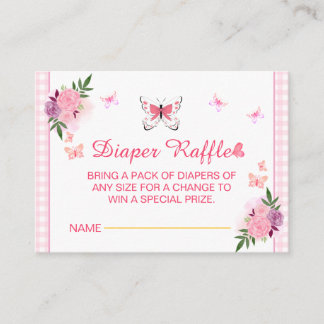 Pink Little Butterfly Baby Shower Diaper Raffle Enclosure Card
