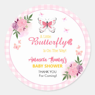 Pink Little Butterfly Baby Shower Thank You Classic Round Sticker