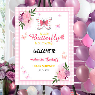 Pink Little Butterfly Baby Shower Welcome Sign