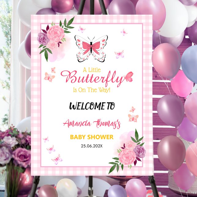 Pink Little Butterfly Baby Shower Welcome Sign (Creator Uploaded)