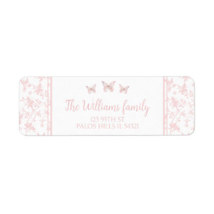PInk little butterfly floral return address labels