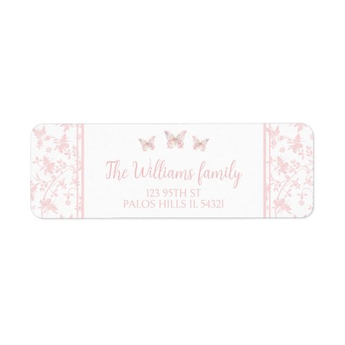 PInk little butterfly floral return address labels