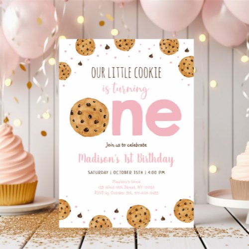 Pink Little Cookie First Birthday Invitation