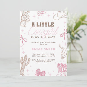 Pink Little Cowboy On The Way Baby Shower Vintage Invitation