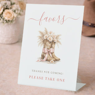 Pink Little Cowgirl Boots Baby Girl Shower Favors Pedestal Sign