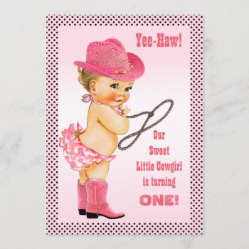 Pink Little Cowgirl Polka Dots 1st Birthday Invitation by GroovyGraphics at Zazzle
